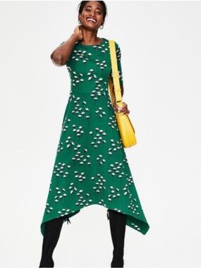 Boden Leonie Ponte ‘Forest Crocus Spray’ midi with an asymmetrical hem 6P